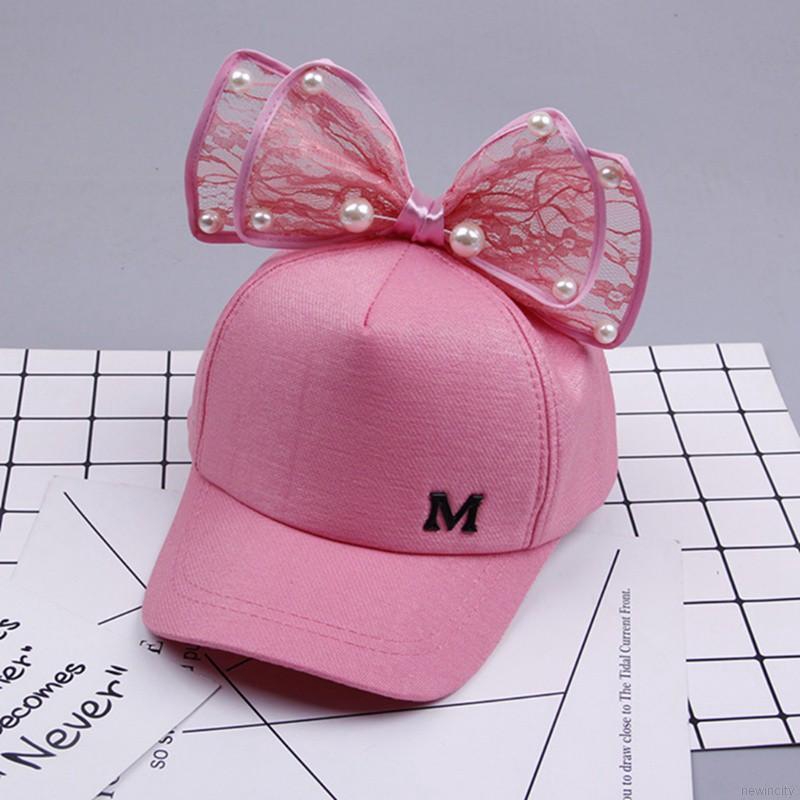 Mũ lưỡi trai nhiều màu phối nơ xinh xắn dành cho bé gái