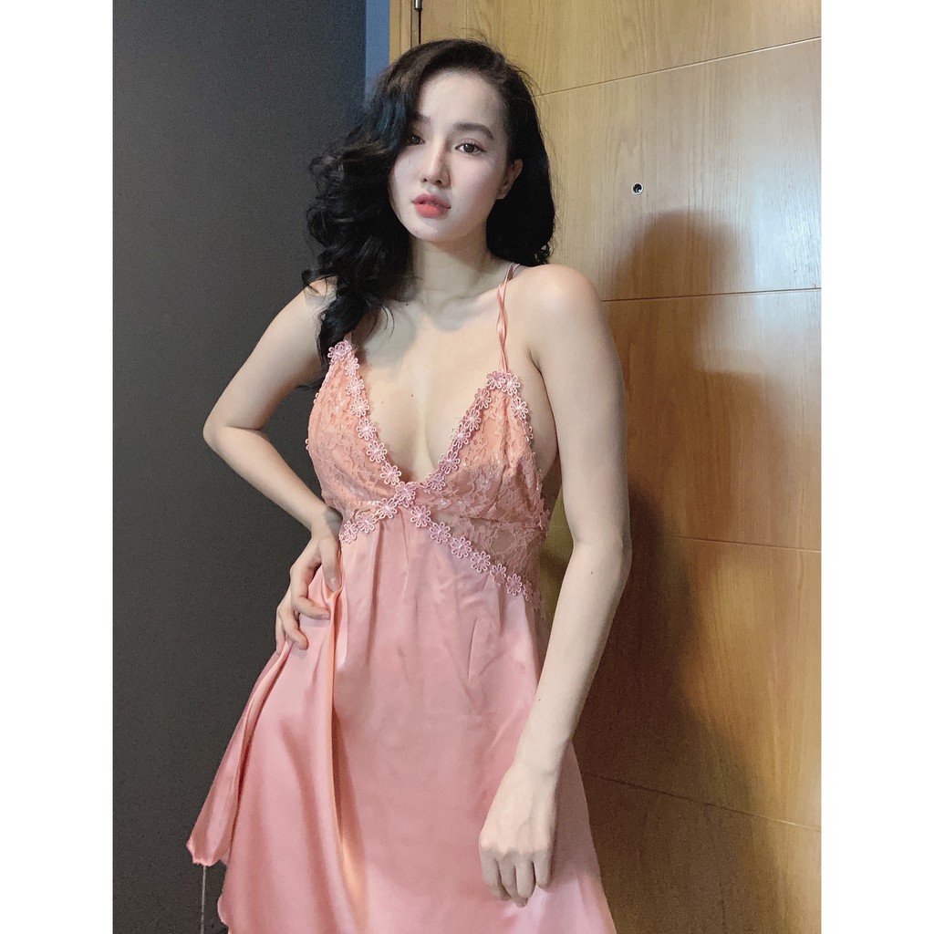 Đầm ngủ nữ sexy hở lưng quyến rũ gợi cảm phối ren mềm mịn thoáng mát AN11 - D'Lavia | BigBuy360 - bigbuy360.vn