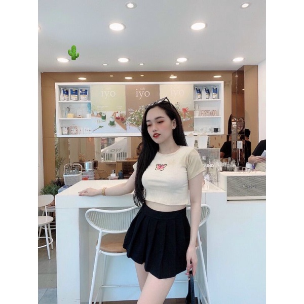 Áo croptop lêch vai 1 bên tay ngắn thun gân(A15)🦋🦋