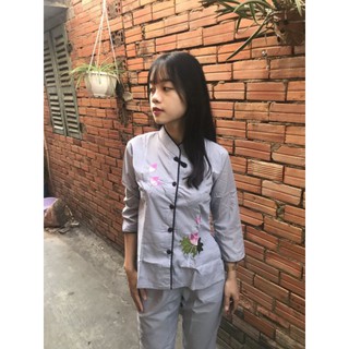 Tim viền vải kate đồ lam đồ phật tử đồ lam nữ