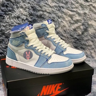 Giày Jordan cổ cao hyper royal màu xanh loang nỉ nam nữ, Giày  thể thao Jordan 1 high xanh nỉ bản đẹp full box bill
