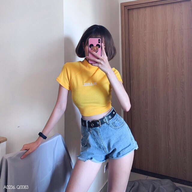 Áo croptop cổ lọ thêu chữ BABE 5 màu LIKANO CRT35 | BigBuy360 - bigbuy360.vn