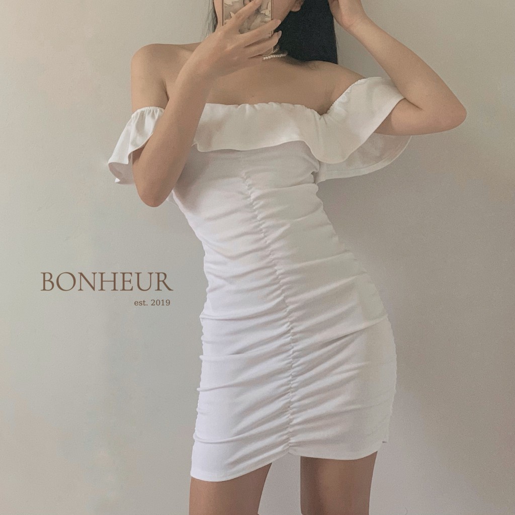 Váy trễ vai nhún thân body bồng bềnh sang chảnh tiểu thư Ginger Dress