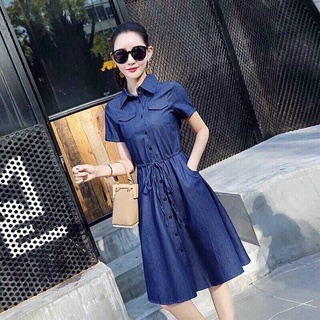 Đầm jean nữ xoè eo dây rút