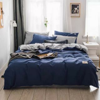 Bộ Chăn Ga Gối Cotton Tici Xanh Than