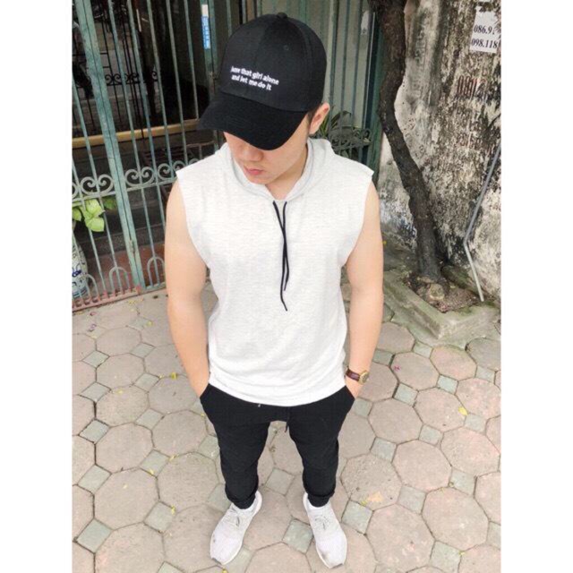 Áo thun tanktop ba lỗ có nón chuẩn gym trơn