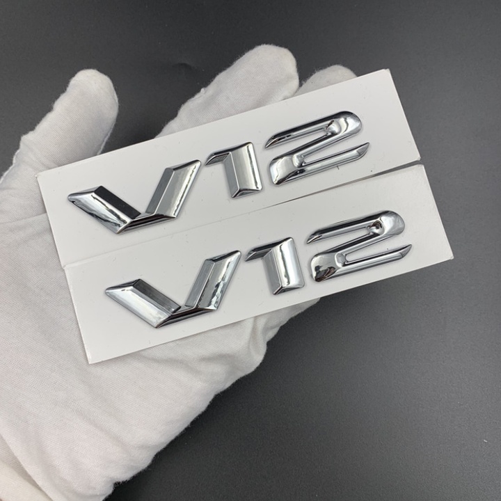 Decal tem chữ V12 inox cao cấp dán trang trí ô tô G70212