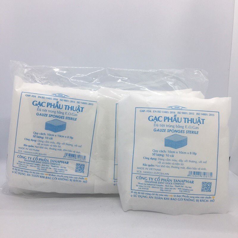 Gói 10 Miếng  Gạc Phẫu Thuật Tiệt Trùng, Băng Cố Định vết Thương Tanaphar