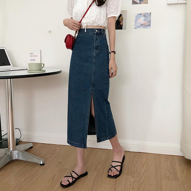 Chân Váy Denim Xẻ Tà Dài Ngang Bắp Chân Phong Cách Hàn Quốc Cho Nữ | BigBuy360 - bigbuy360.vn