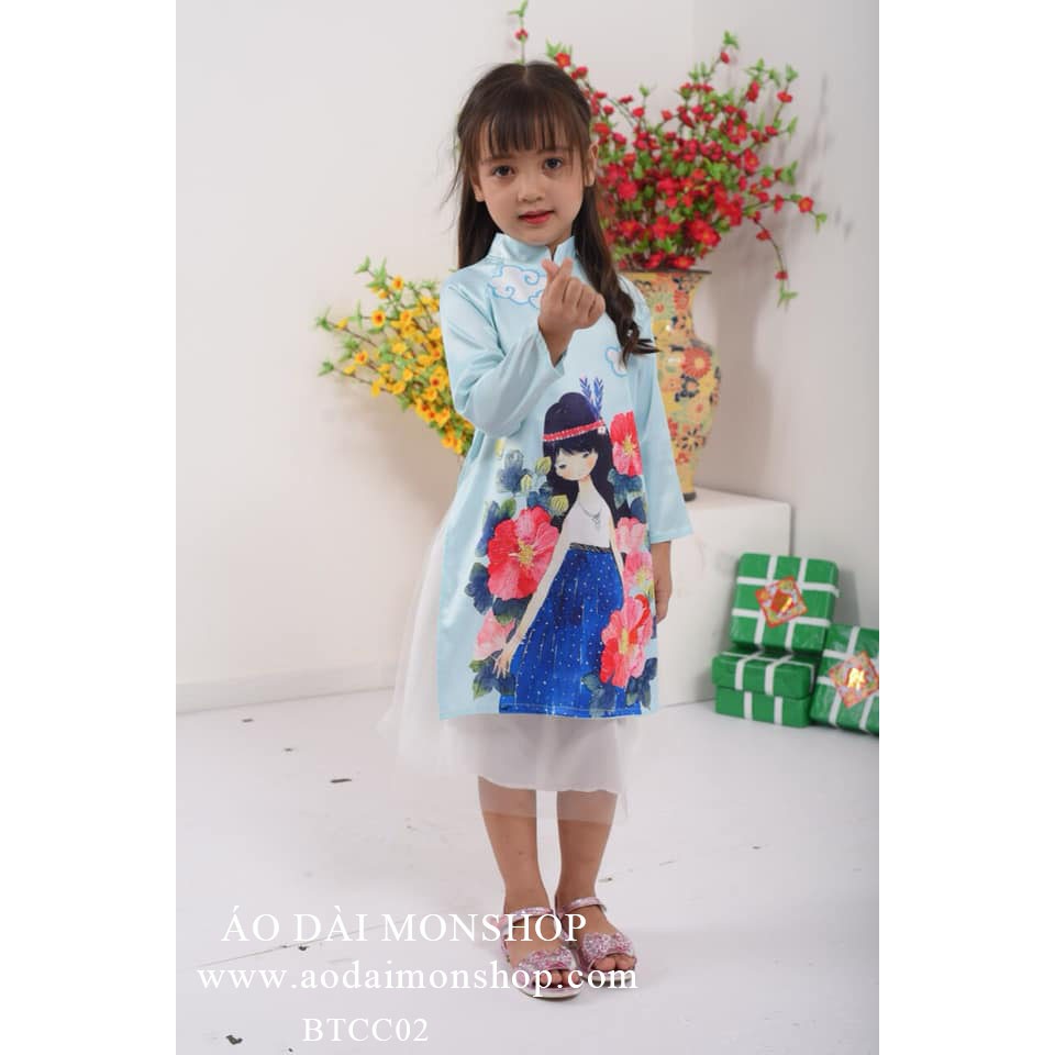 Áo Dài Bé Gái Công Chúa Vô Cùng Xinh - Màu Xanh Ngọc