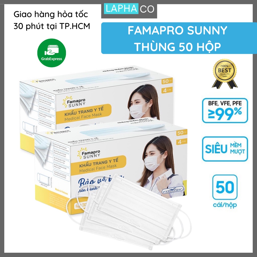 Combo 5 hộp Khẩu trang y tế 4 lớp SUNNY kháng khuẩn uy tín FDA Nam Anh Famapro Sunny (50 cái/ hộp)