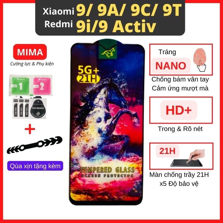 Kính cường lực Xiaomi Redmi 9/9A/9C/9T/9 Activ/9i Full màn cao cấp OG+ độ cứng 21H siêu mượt hạn chế bám vân tay [MIMA]