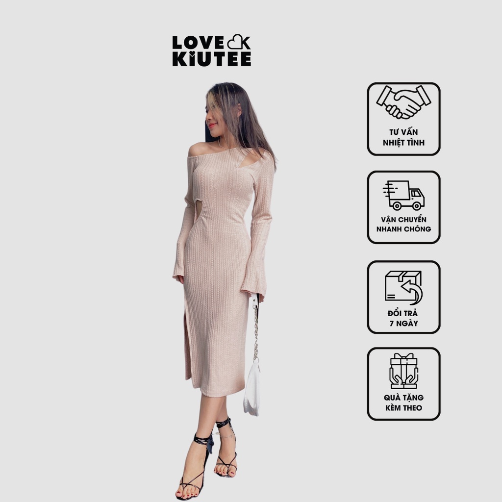 Đầm dài xẻ tà tay loe cắt xẻ Night Plans Cut Out Midi Dress vải cao cấp co dãn LOVEKIUTEE