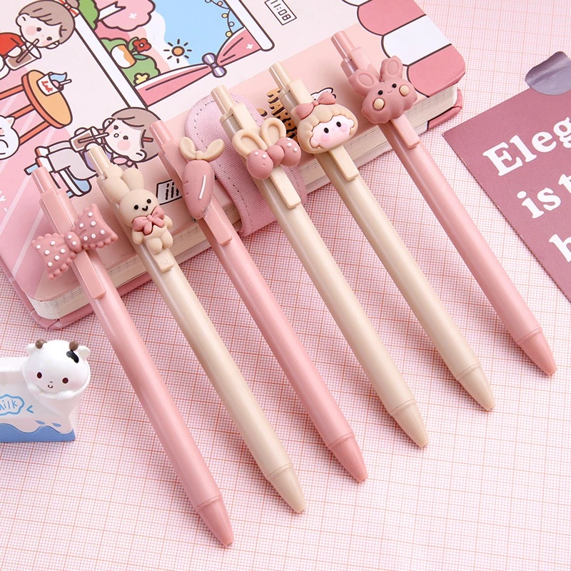 Bút Bi Mực Đen Nhám Ngòi 0.5mm Hình Cô Gái Hoạt Hình Đáng Yêu