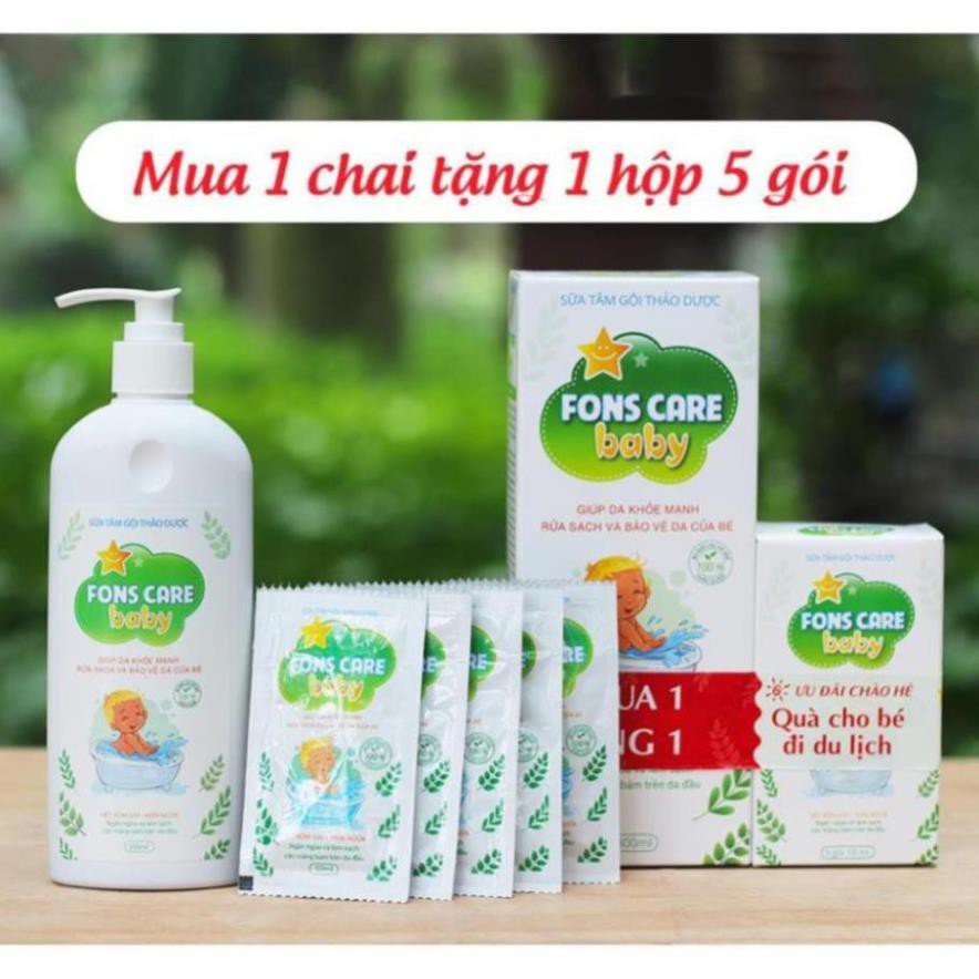 Sữa Tắm Gội Thảo Dược Cho Trẻ Em Fons Care Baby - 100% Thảo Dược Thiên Nhiên (300ml) Tặng kèm: 1 hộp 5 gói 10ml