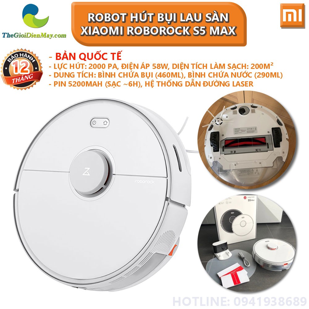 [Bản quốc tế] Robot hút bụi lau sàn thông minh Xiaomi Roborock S5 Max - Bảo hành 12 tháng - Shop Thế Giới Điện Máy