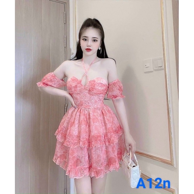 Đầm voan hoa tầng trễ vai phong cách ngọt ngào-hàng thiết kế