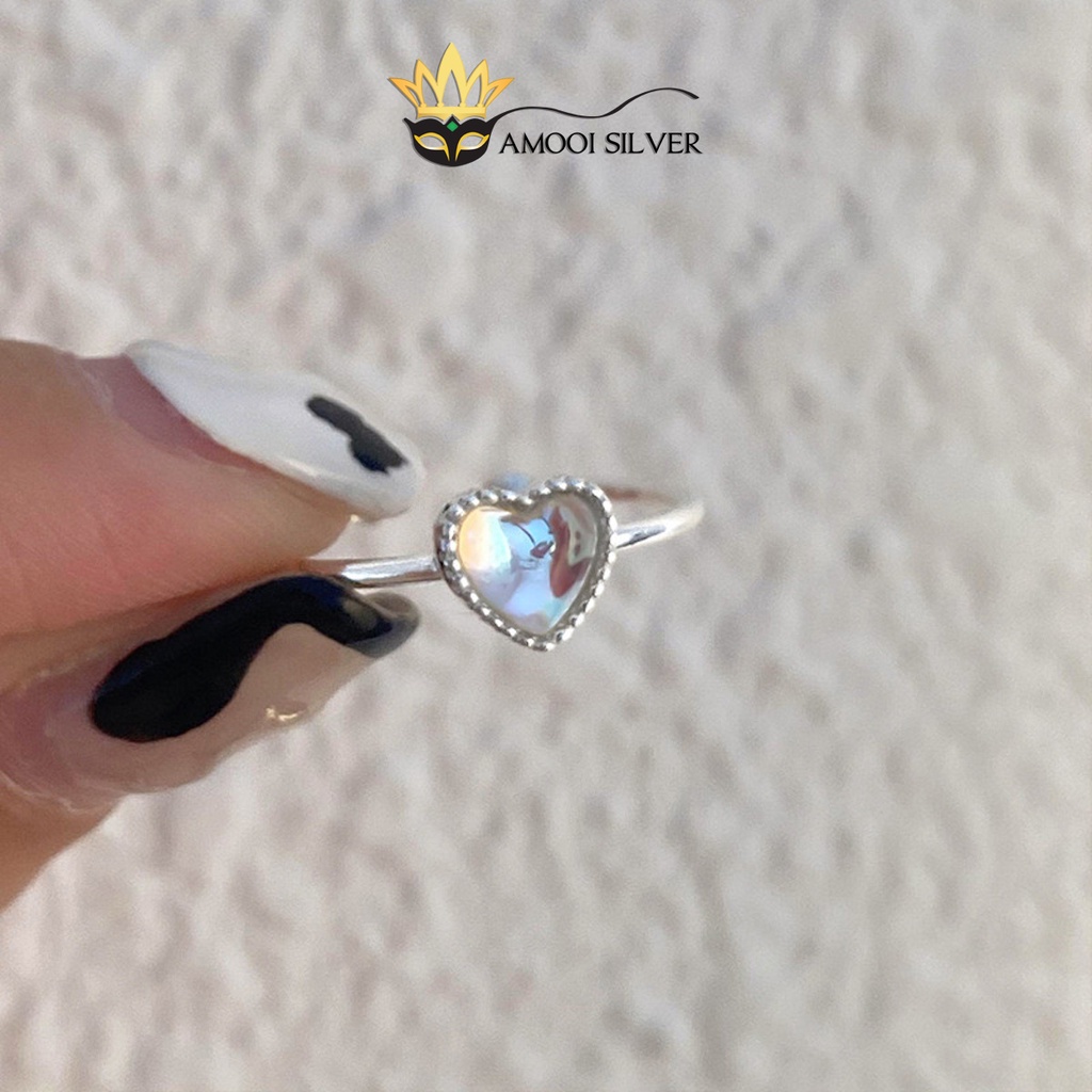 Nhẫn bạc S925 freesize hình oval trái tim - Amooi Silver AN98