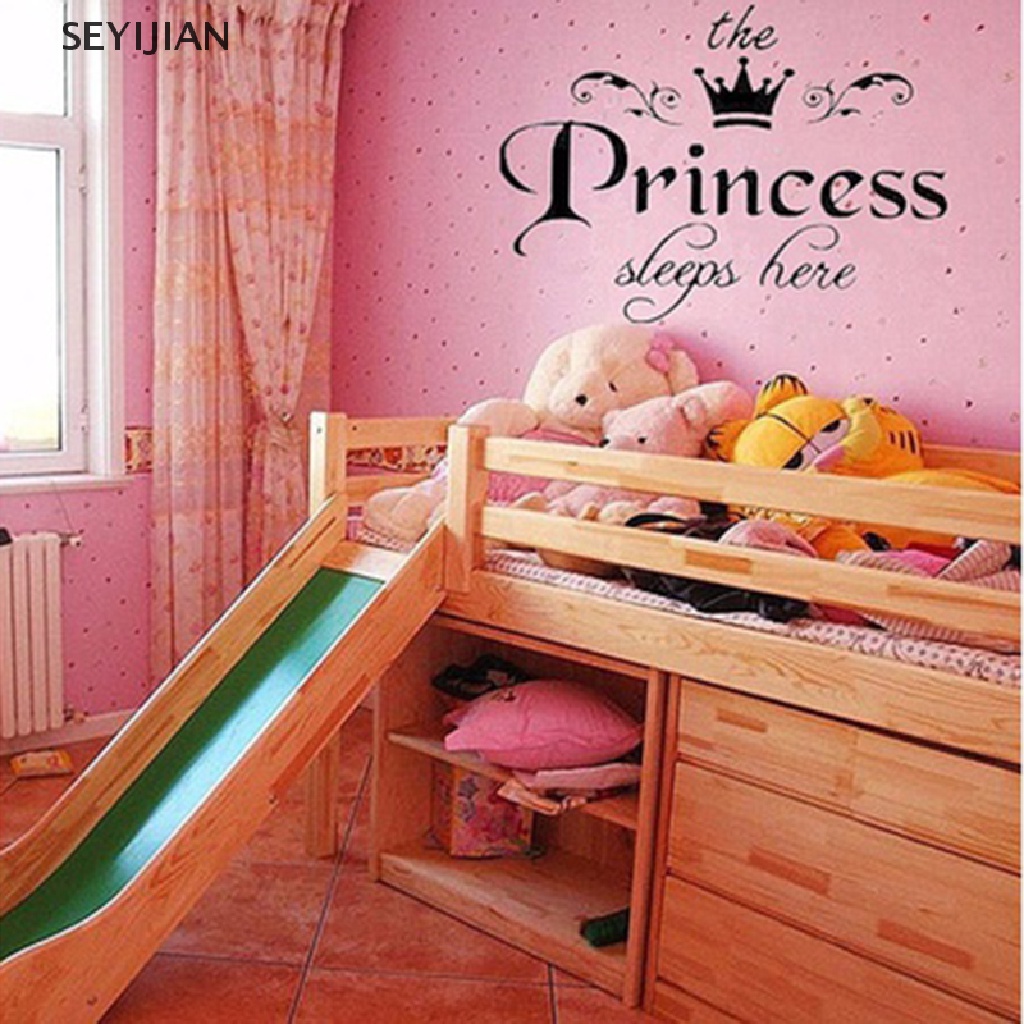 Miếng dán tường vinyl in chữ princess sleeps trang trí phòng ngủ DIY cho bé gái