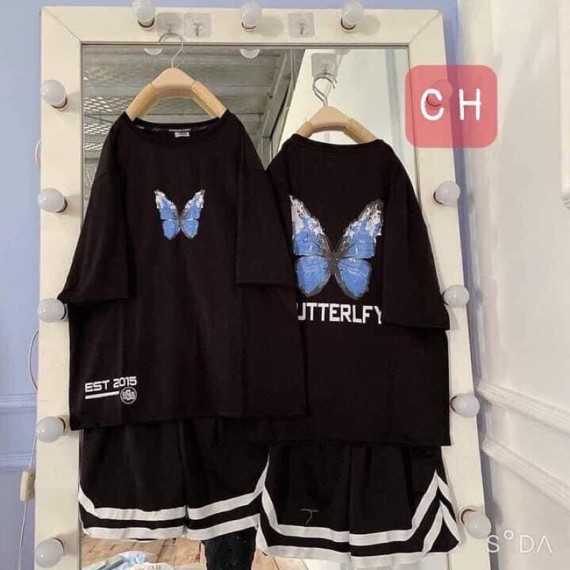 Sét áo bướm xanh hai mặt +quần đùi V CH12