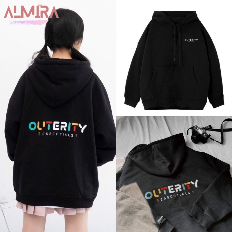 Áo Hoodie Nỉ Chữ Nhật Form Rộng Tay Phồng, Áo Hoodie Màu Đen Unisex