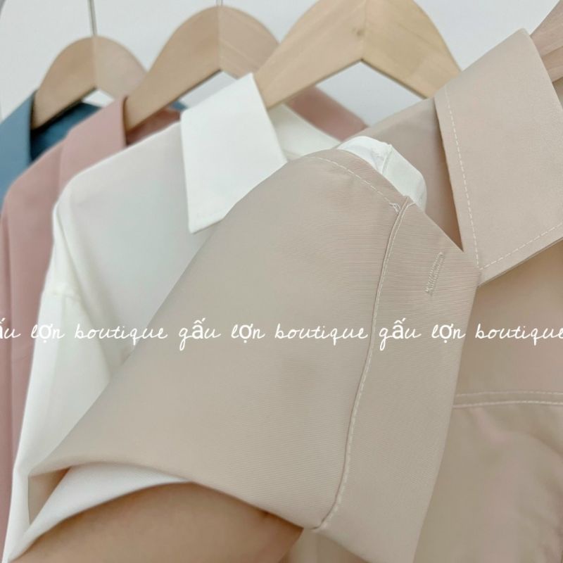 Áo sơ mi trơn basic dáng rộng túi ngực ulzzang