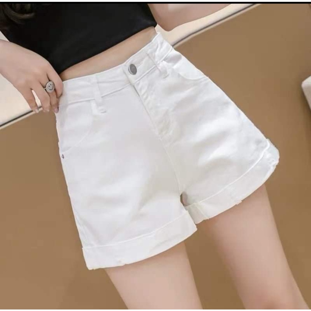 Quần short nữ,Quần đùi nữ vải kaki jean lưng cao hàn quốc hai màu trắng đen Quần đùi kaki SIZE từ 35