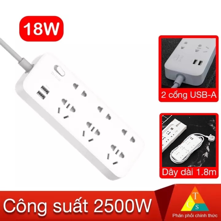 Ổ cắm điện 6 đầu tích hợp 2 cổng sạc nhanh USB ZMI CX05