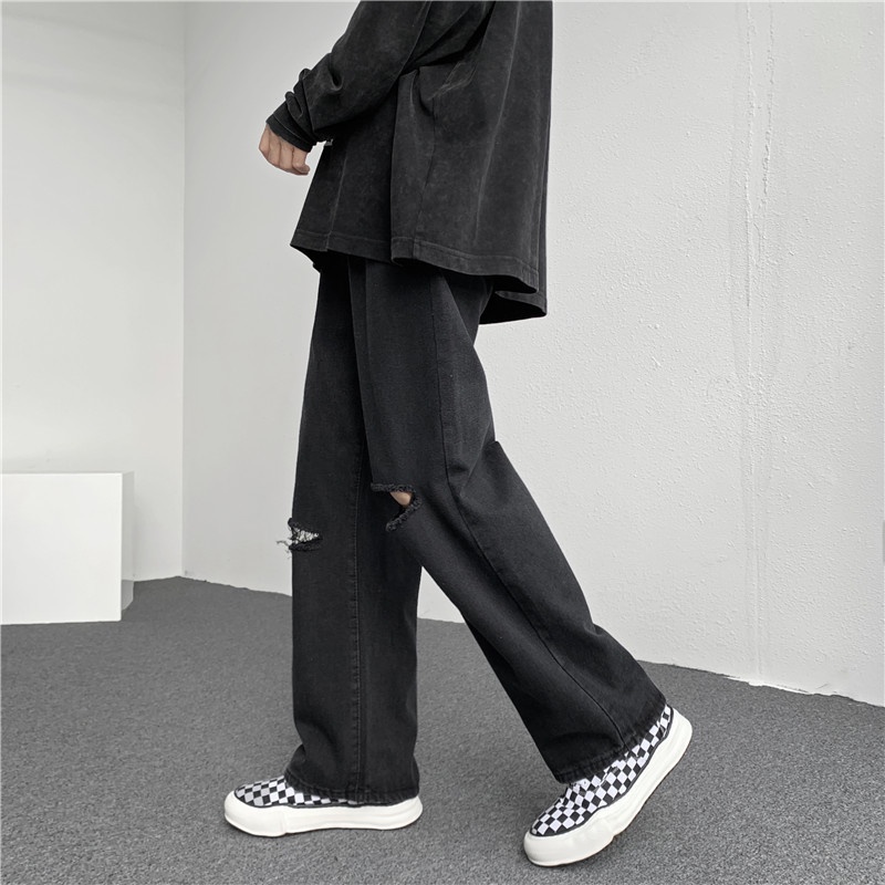 Quần baggy nam jean ống rộng nam nữ màu đen-quần nam hàn quốc