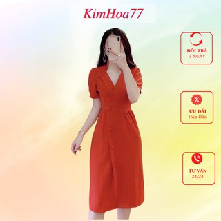 Váy body đầm nữ dự tiệc freesize chất kate lụa cổ kiểu nút bọc màu đỏ kimhoa77