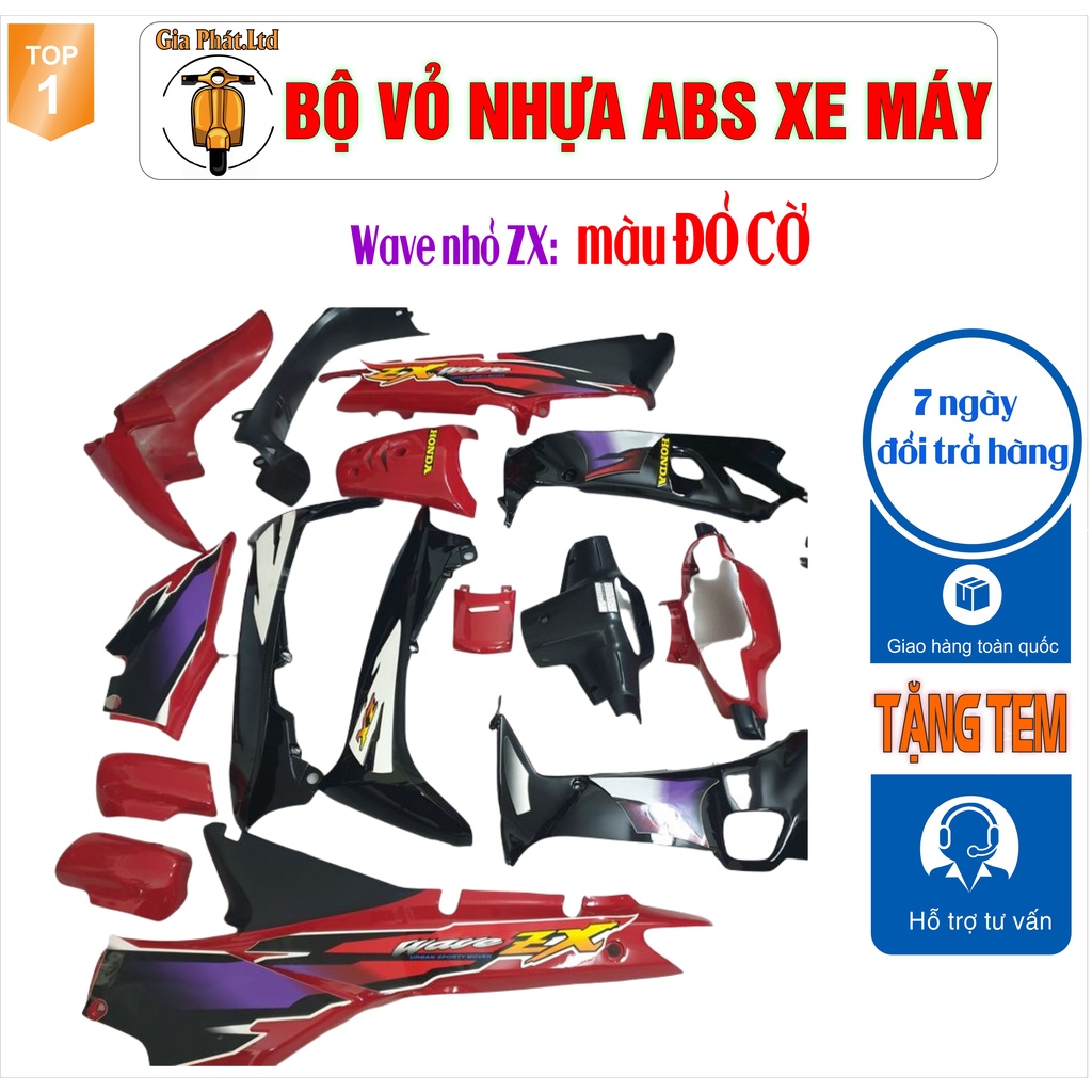 Bộ vỏ nhựa ĐỎ CỜ cho xe Wave Zx đời 1997 đến 2006_SPP-542(8028)