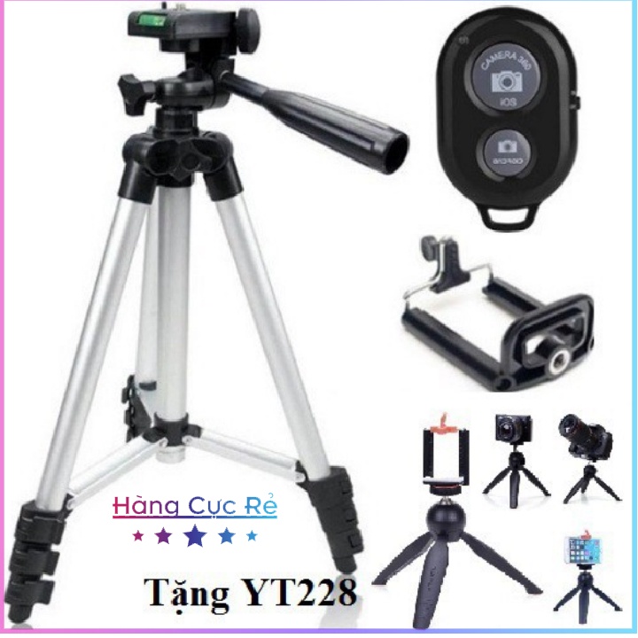 Combo 4 món chụp hình tự sướng: Chân Tripod cao + Kẹp điện thoại + Remote bluetooth + Chân Tripod thấp - Shop Hàng Cực R