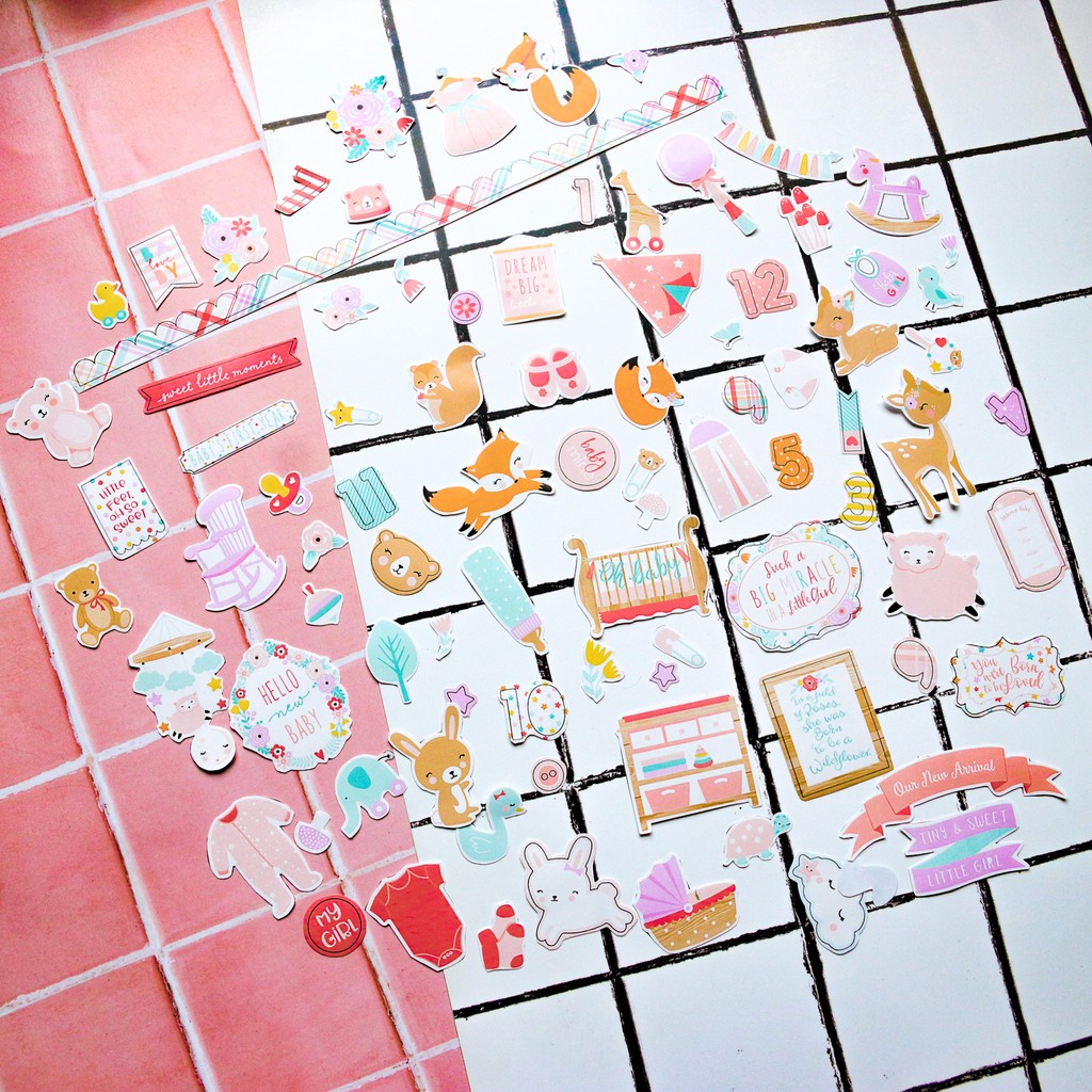 Sticker Hello Baby Girl - Sticker trang trí sổ tay, scrapbook, nguyên liệu handmade