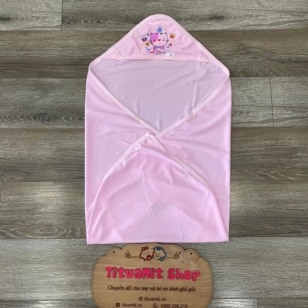 Chăn ủ hằng trang cotton in hình mũ, chăn ủ cho bé sơ sinh mùa hè vải cotton