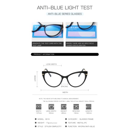 Mắt Kính Gọng Hình Mắt Mèo Chống Ánh Sáng Xanh TR90 Thời Trang Cho Nữ