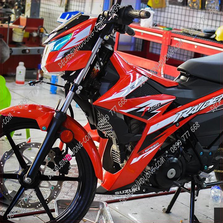 Decal Xe Máy - Tem Trùm Satria, Raider Đỏ Trắng Đen Thể Thao