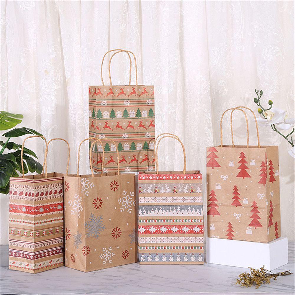 Túi Giấy Kraft Màu Nâu Tái Chế Được Có Tay Cầm Dùng Đựng Quà Giáng Sinh / Lễ Hội