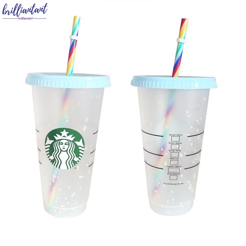Ly uống nước Starbucks thay đổi màu sắc có nắp và ống hút tiện dụng
