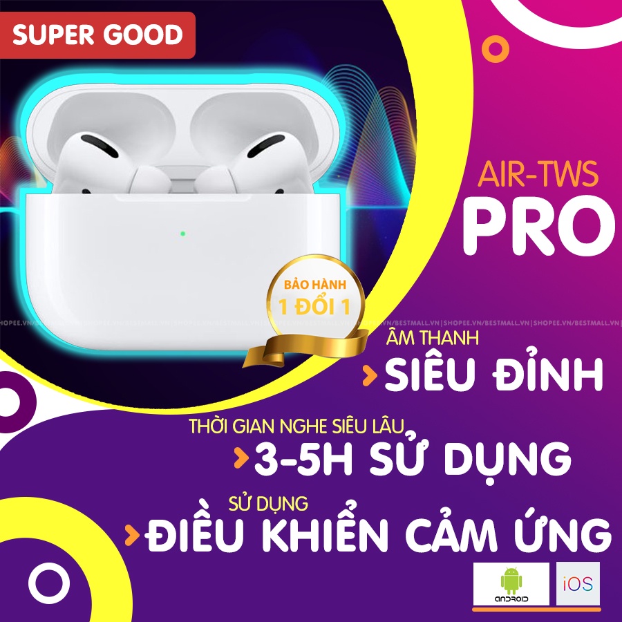 Tai Nghe Bluetooth Nhét Tai Inpods Pro TWS Kèm Ốp Bảo Vệ | Full Chức Năng (Định Vị - Đổi Tên - Sạc Không Dây)