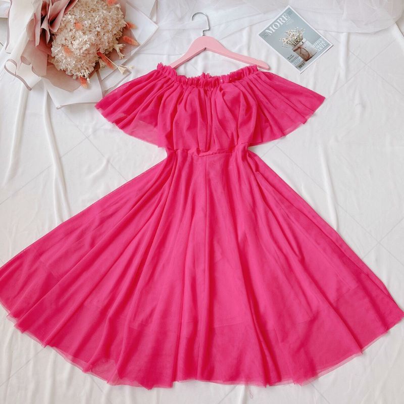 Đầm bẹt vai công chúa lưới kèm ảnh thật