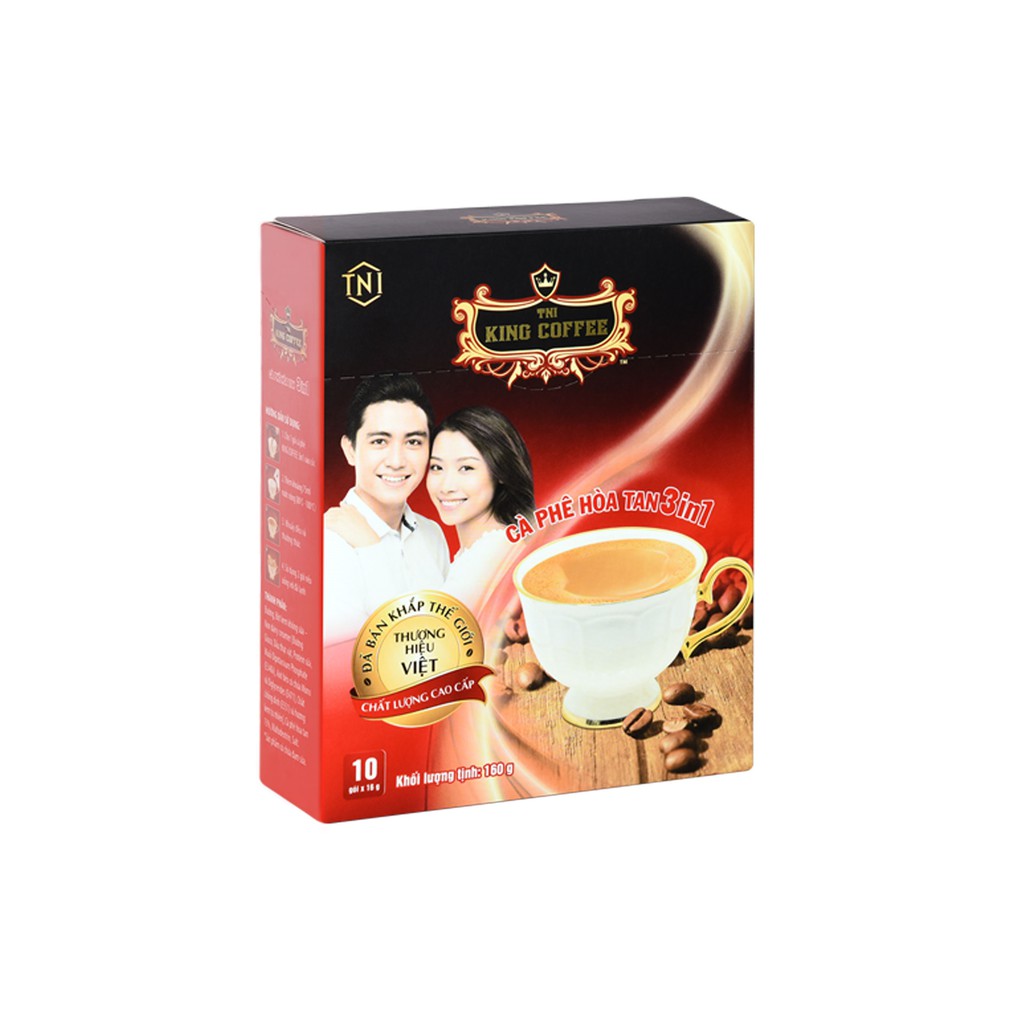 Cà Phê Hòa Tan 3IN1 KING COFFEE - Hộp 10 gói x 16g - Từ hạt café Arabica và Robusta