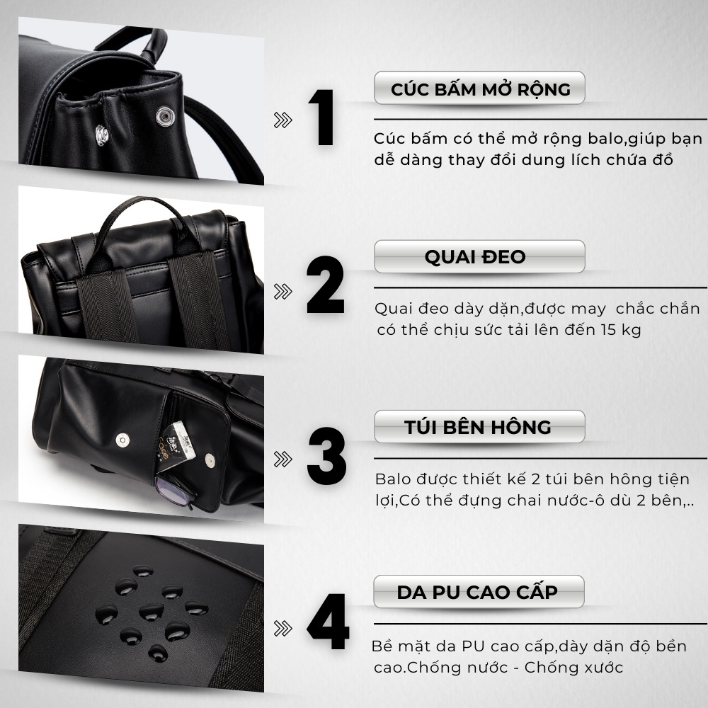Balo Da Thời Trang Nam Nữ ,da Pu Cao Cấp,ba Lô Đựng Laptop -chống Thấm Nước, Kiểu Dáng Trẻ Trung, Cá Tính - 𝑰𝑩𝑨𝑮