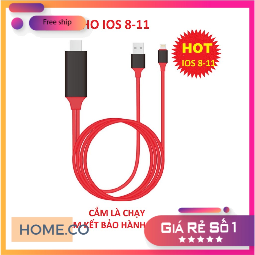 Cáp HDMI cho Iphone 5/6/7/8/X và Ipad dài 2M IOS 8-13 mới nhất 2021 - CẮM LÀ CHẠY