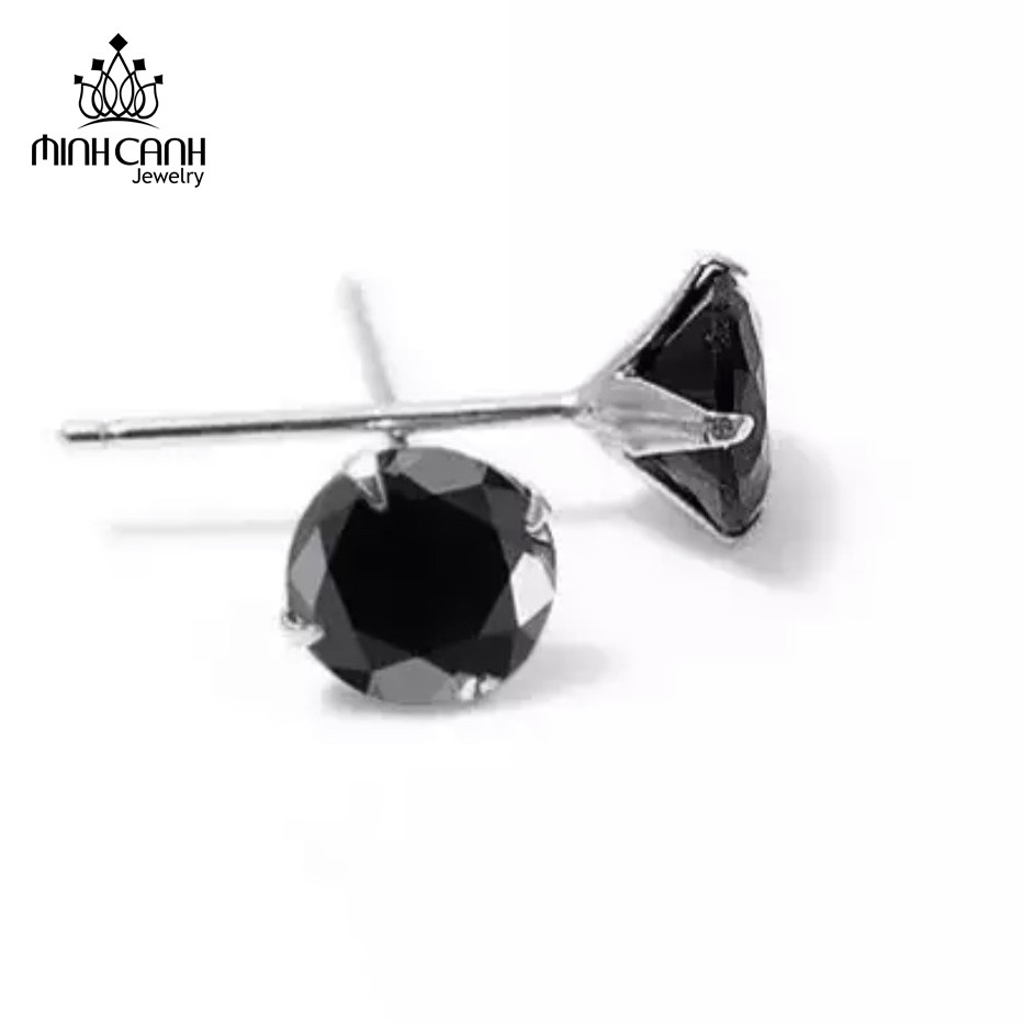 Bông Tai Nụ Đá Tròn Đen Chốt Bạc Ta - Minh Canh Jewelry