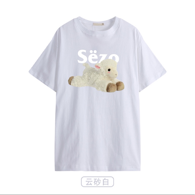 Áo thun SELVZE vải cotton tay ngắn dáng rộng in hình thời trang Âu Mỹ cho nữ