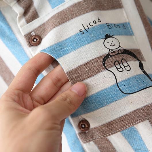 Set áo thun tay dài họa tiết kẻ sọc + quần dài họa tiết hoạt hình cho bé trai