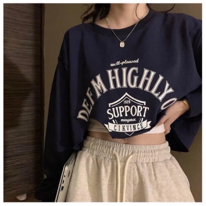 Áo thun tay dài croptop nữ oversize form rộng dày dặn - Order taobao quảng châu