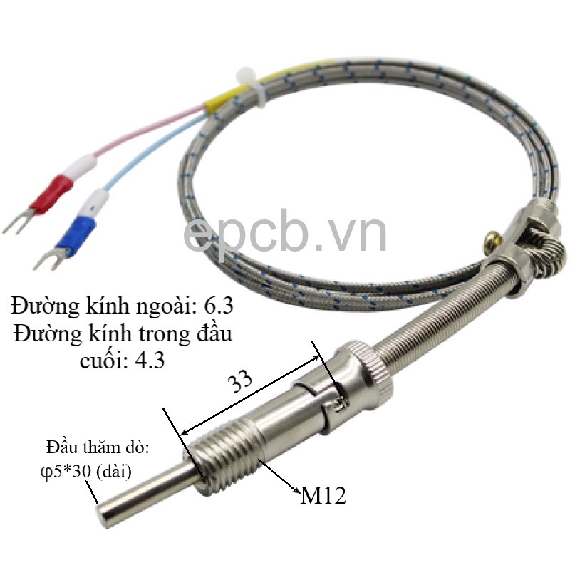 Cảm biến nhiệt độ loại K, E, PT100 dạng lò xo nén