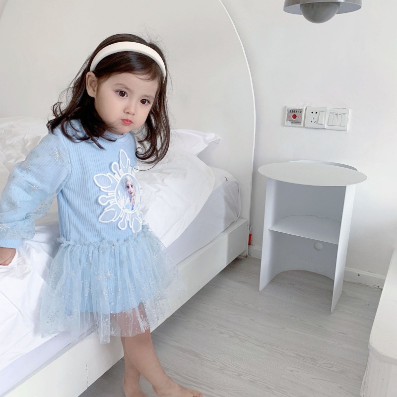 Đầm Công Chúa Phối Lưới Đính Hoa Tuyết Lấp Lánh Ngọt Ngào Cho Bé Gái