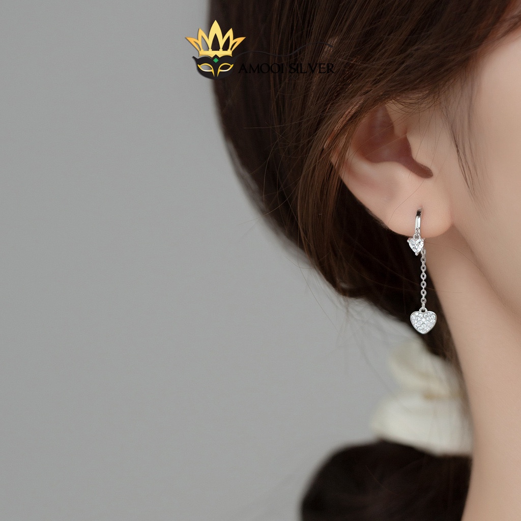 Bông tai bạc S925  tròn trái tim tòn ten - Amooi Silver AB220